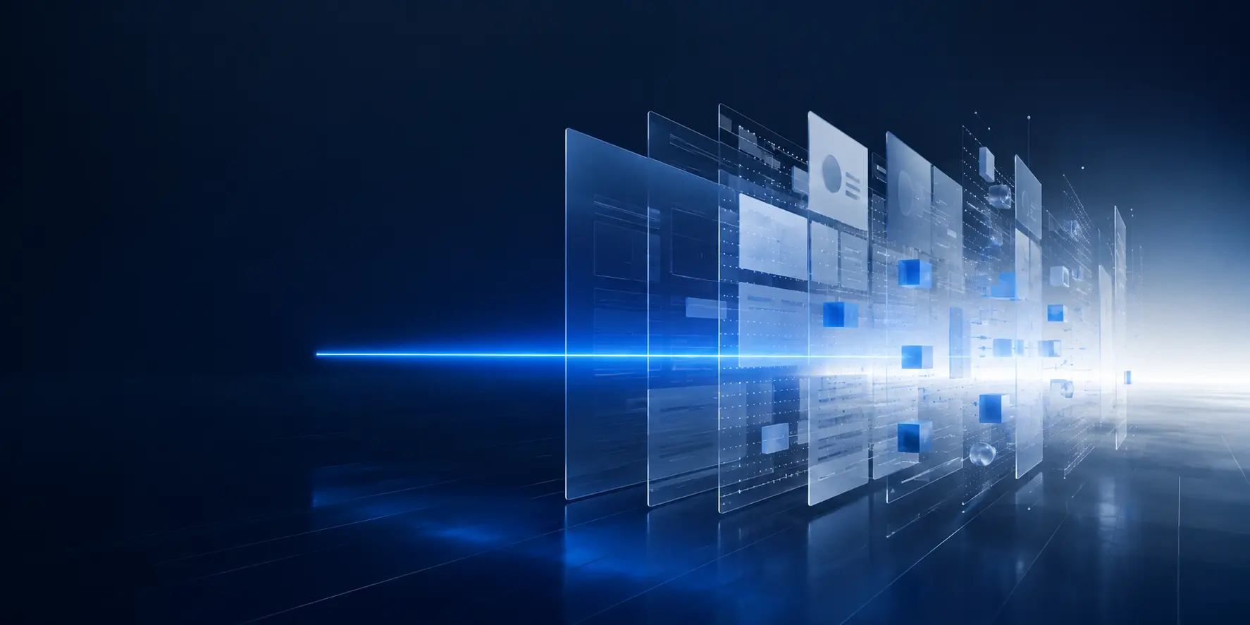 Abstract blue website layers representing a careful assessment